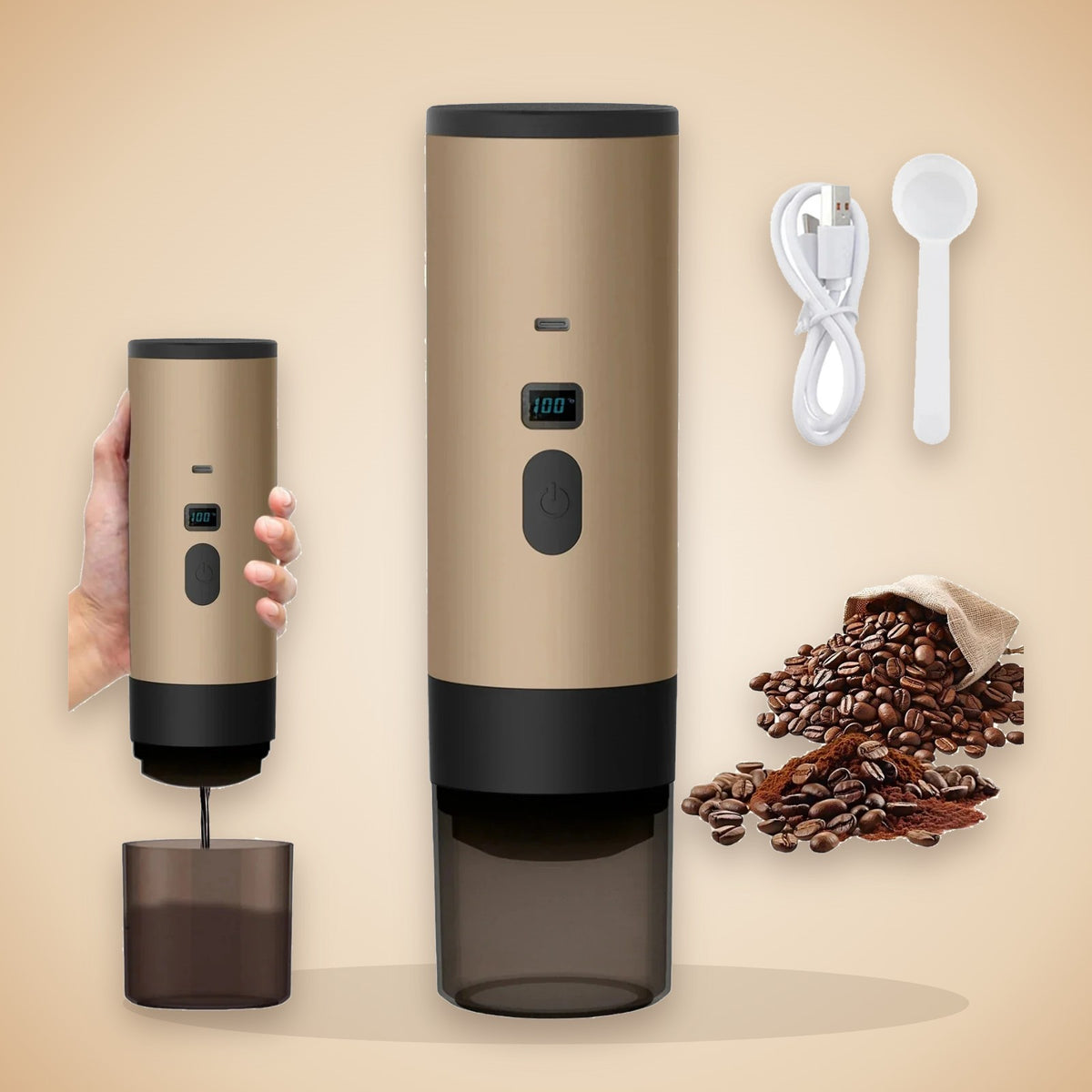 Machine à espresso portable 3-en-1 avec câble USB-C et cuillère doseuse